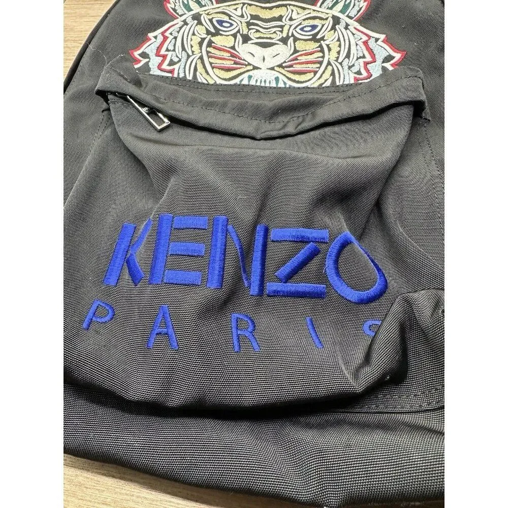 Kenzo Paris Logo Backpack Nylon Black colorful Tiger embroidery